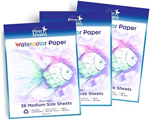 3 Pacote - total de 108 folhas de papel aquarela - caldo pesado, lençóis brancos soltos. Perfeito para crianças, estudantes