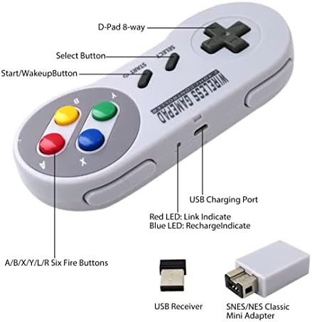 O Premium 2 Packs Wireless Controller para SNES Classic Edition （Mini）/NES Classic Edition, Gamepad com receptor sem