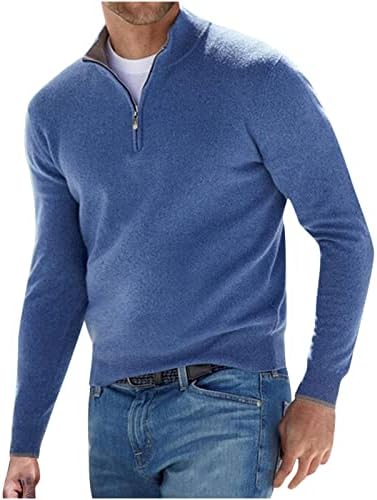 Camisa de manga longa masculina, suéter de lã de colarinho de colar de colarinho sólido bloco de malha confortável blusas