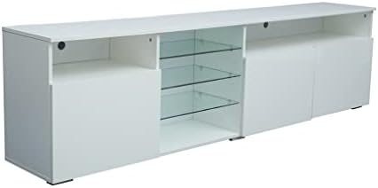 200x35x55cm Gabinete de TV LED brilhante com 3 portas de grande capacidade TV Stand White and Black