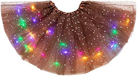 Saias de dança feminina para mulheres Luzes LED 3 camadas de estrelas Mini saia malha de saia pufffy bailarina saia escolar menina
