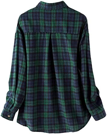 Jackets xadrez de beuu para mulheres flanela acolchoada camadas de barracão botão para baixo para cima Tops Casuais Camisas de manga