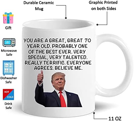 Presentes de aniversário de 70º aniversário para homens, caneca de café para presente de 70 anos, canecas de 1951 de 70 anos para ele, pai, tio, irmão, marido, avô, amigo, colega de trabalho, caneca de Trump 11 oz de chá de chá