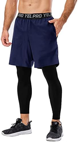 Calça de calças de 2 em 1 em que mais esquisitos com bolsos academia curta meias de compressão treinando calças de moletom treino