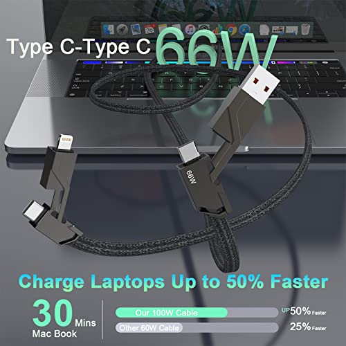 66W Multi 4-in-1 UNIVERB Universal Charging Cable de carregamento rápido, USB A+Lightning*2+Tipo C Metal Flat Sinied Sync Cairger