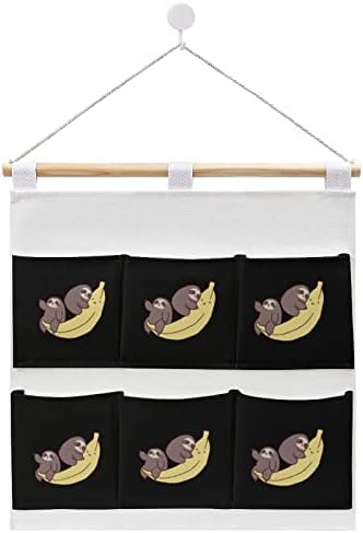 Banana Sloth Wall Closet pendurando bolsa de armazenamento 6 bolsos algodão de linho sobre as bolsas organizadoras de portas para banheiro do quarto