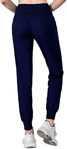 Calças de corredor de cintura alta feminina aurefin, calças atléticas de caminhadas listradas leves com elástico e bolso de