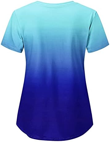 Camiseta feminina verão outono de manga curta Vista gráfico de pescoço Scrub Scrub Top Top Tshirt para meninas com bolsos