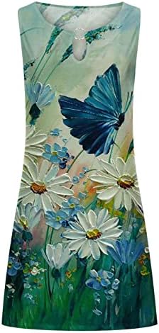 Vestidos de verão femininos com estampa floral sem mangas do pescoço redondo de vestido de verão casual flow swing de midi