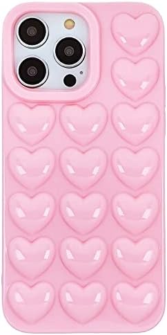 DMAOS iPhone 14 Pro Max Case para mulheres, 3D Pop Bubble Heart Kawaii Gel Capa, fofo feminino para iPhone14 Pro Max 6,7 polegadas