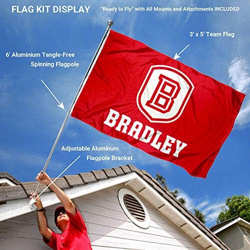 Bradley Braves Logo Flag ao ar livre e pacote de suporte do suporte do poste