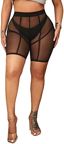 Verdusa Mulheres See através da Mesh High Caist Sheer Biker Shorts