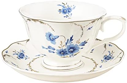 Fanquare Blue Tea Cup e Pires Conjunto para 1, xícara de café floral com conjunto de pratos, copo de chá de porcelana