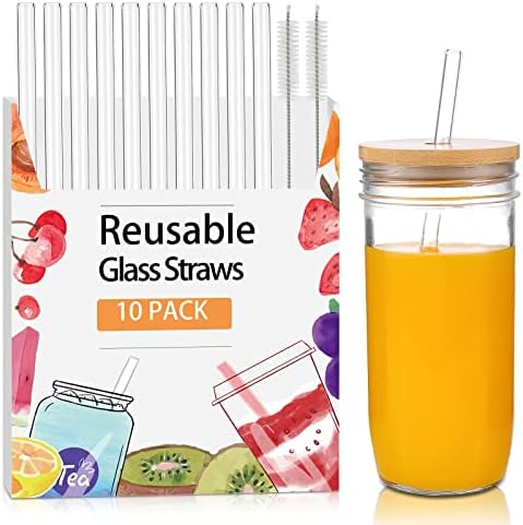 [10 PCs] canudos de vidro reutilizáveis ​​resistentes a quebra - 9 x 10 mm de canudos reutilizáveis ​​de bebida clara e ecológica