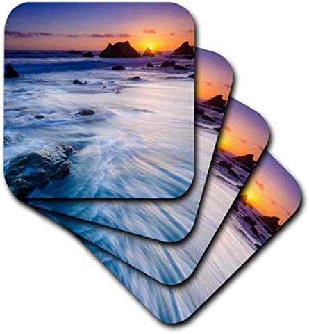 Pilhas do mar de 3drose em Sunset, El Matador State Beach, Malibu, Califórnia, EUA Coasters macios