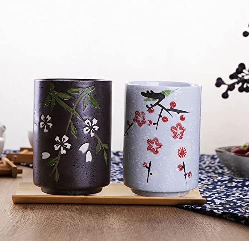 10 onças de estilo japonês manuseio menos xícaras de chá de cerâmica Conjunto de xícara de chá de 2, caneca de cerâmica vintage de