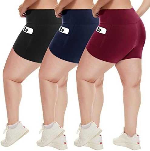 HltPro 3 pacote de shorts de bicicleta de tamanho grande com bolsos para mulheres - 5 de cintura alta Spandex Yoga
