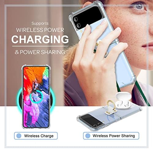 Nalia Clear Tampa com corrente compatível com a caixa Samsung Galaxy Z Flip4, colar transparente PhoneCase com anel e correia