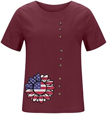 Camisetas gráficas exclusivas do Dia da Independência de verão de manga curta de manga curta pescoço floral de ajuste
