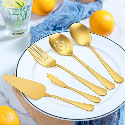 Lianyu 25 peças de talheres de ouro fosco Conjunto com utensílios de servir, talheres de talheres de aço inoxidável Conjunto de talheres para 4, utensílios de cozinha Conjunto de utensílios de mesa para festa de restaurante em casa, acabamento em cetim, lava -louças