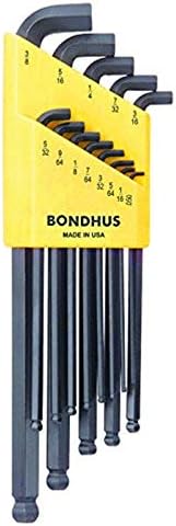 Bondhus 16537 Conjunto de 13 Balldriver Stubby L-Wrenches, tamanhos 0,050-3/8 polegadas