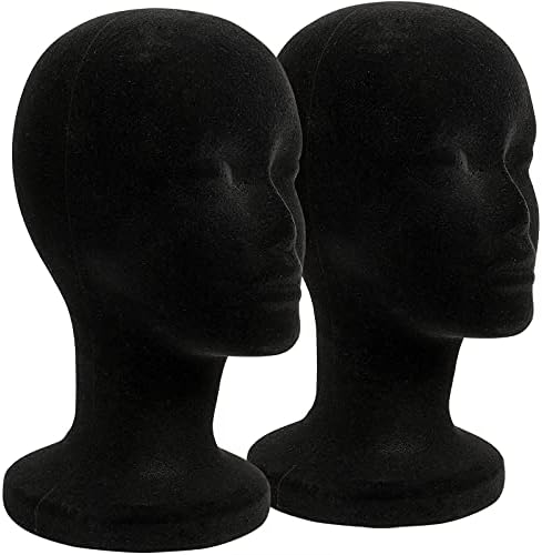 Cabeça de manequim de espuma preta de 2 embalagem, 12 polegadas de espuma feminina de espuma Manikin, chapéus de