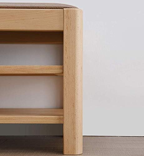 KMMK 3 camadas de 3 camadas de madeira maciça bancada de salão de armazenamento stand rack gabinete de sapato com almofada de assento de couro artificial, 120x30x42cm