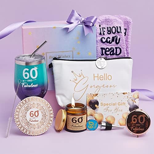 Skyhug 60th Annody Gifts for Women, Presentes de aniversário Caixa de idéias Forher Incluir cartões -presente caneca Soas