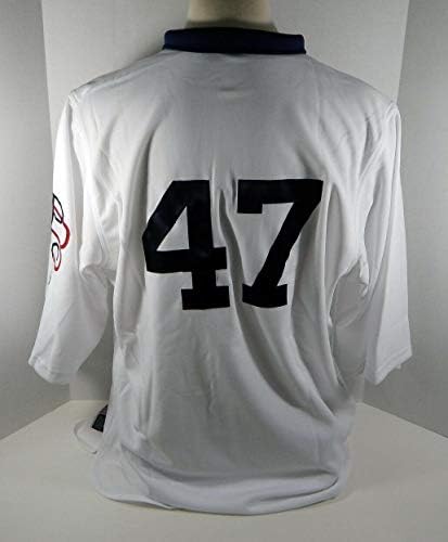 2009 Pittsburgh Pirates Evan Meek 47 Jogo emitido White Jersey 1909 PBC 2816 - Jogo usado MLB Jerseys