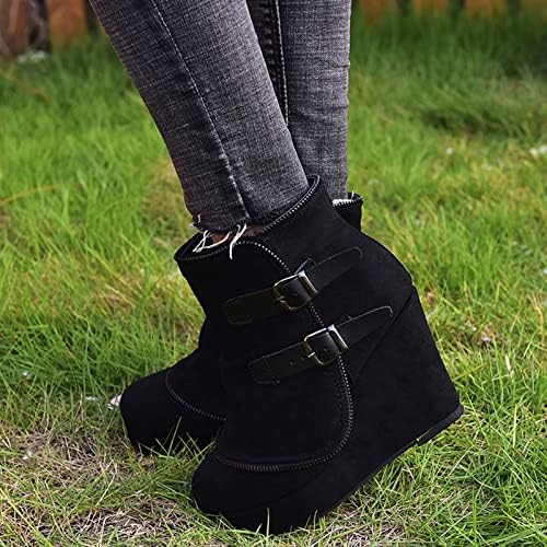 Leewos Women Platform Boots Black Square Toe Bohemian Block Botão de inverno Botas de inverno Sapatos de amortecimento para trabalho