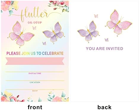 Xeuvozy 25 Conjunto de convites de borboleta com envelopes para festa da festa da festa do bebê Baby Subs