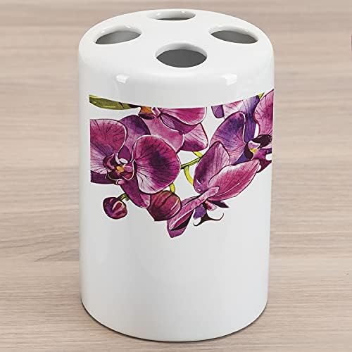 Porta de dentes de cerâmica floral de Ambesonne, galhos de orquídeas simbolizando pureza, bancada versátil decorativa para banheiro,