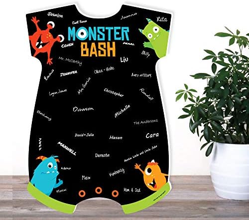Big Dot Of Happiness Monster Bash - Baby Bodysuit Livro de convidado Sinal - Little Monster Baby Shower Churching Book Alternative - Mat de assinatura