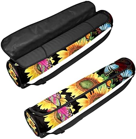 Bolsa de tapete de ioga ratgdn, borboletas sobre flores Exercício de ioga transportadora de tapete de ioga full-zip saco de transporte com alça ajustável para homens