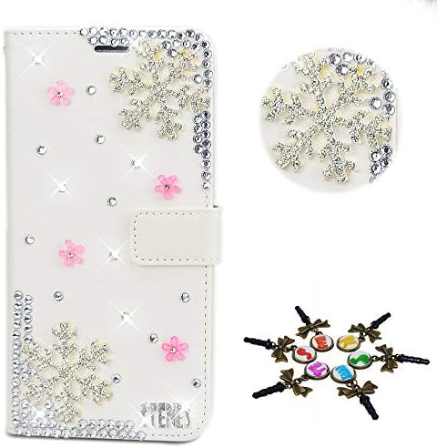 Estojo de bling stenes compatível com LG V20 - Elegante - 3D Flores de neve artesanais Flores de crédito de carteira magnética