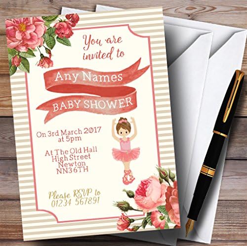 Convites de balé de balé de ouro rosa floral convites para chá de bebê