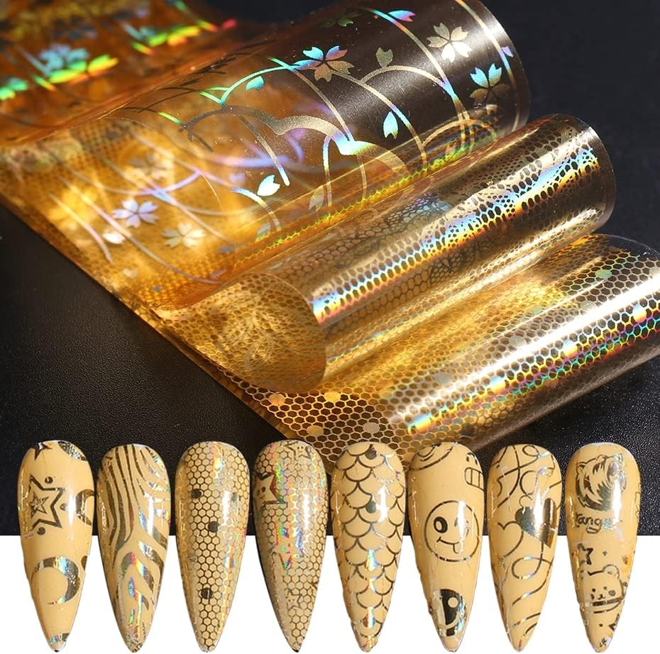 1set dourado pregos folhas de adesivo adesivo holográfico tigre estampa de cobra adesiva de unhas de arte estrelada papel estrela