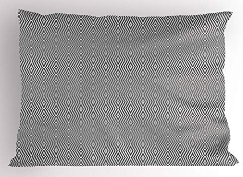 Ambesonne Geométrico Rhombus Pillow SHAM, Padrão repetitivo de formas de contorno aninhadas simplistas, simetria, almofada de tamanho padrão decorativo, 26 x 20, Charcoal Grey White