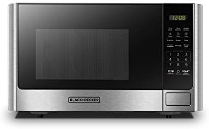 Black+Decker Digital Microondas forno com porta de pressão giratória, trava de segurança infantil, aço inoxidável, 0,9 cu ft