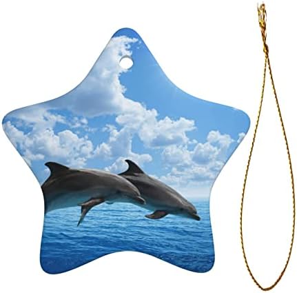 Dois golfinhos 2022 pingente de cerâmica de Natal para decorar a árvore de Natal
