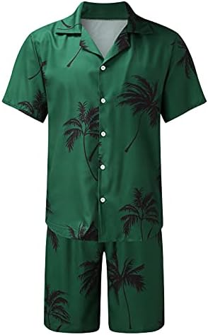 Button casual de flores masculina de manga curta Hawaiian Terno de duas peças Pijamas de roupas caseiras masculinas ao