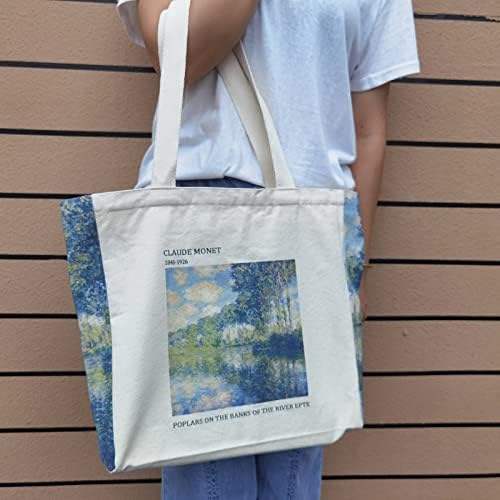 BroadReam Canvas Tote Bag Estética - bolsa com zíper com bolso interno por sacolas de ombro para mulheres compras, escola