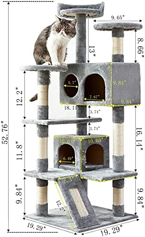 Torre de gato, 52,76 polegadas de gato com sisal scratching tábio, árvores de atividades de gatos com plataforma acolchoada,