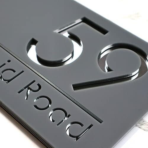 K Sign Smart | Bellisima H1 | Endereço de porta personalizada cinza escuro Matt Numbes Número de espelho acrílico 3D Sinais