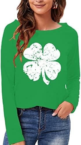 Fedpop St Patricks Camisa do Dia das Mulheres de Manga Longa Casual Casual Pescoço Irlandês Tops