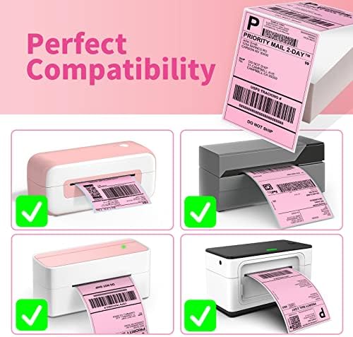 Phomemo 4x6 '' rótulos de remessa térmica direta para endereço de entrega Postagem, pacote comercial de 500 etiquetas dobráveis ​​de fãs, adesivo permanente, rosa