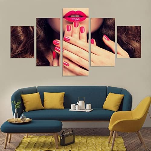 Beleza de beleza salão de parede de parede de parede de moda esmalte pintura de arte designer de salão de salão de salão de salão de unhas poster canvas de papel de parede decoração de arte pinturas impressas para sala de estar 10x15inchx2 10x20inchx2 10x25inChx1 quadro-s