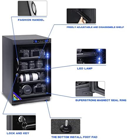Deshumidificador de câmera GL-GDD, gabinete à prova de umidade com luzes LED, caixa de secagem automática de 85L, armazenamento multifuncional sem ruidosos com economia de energia
