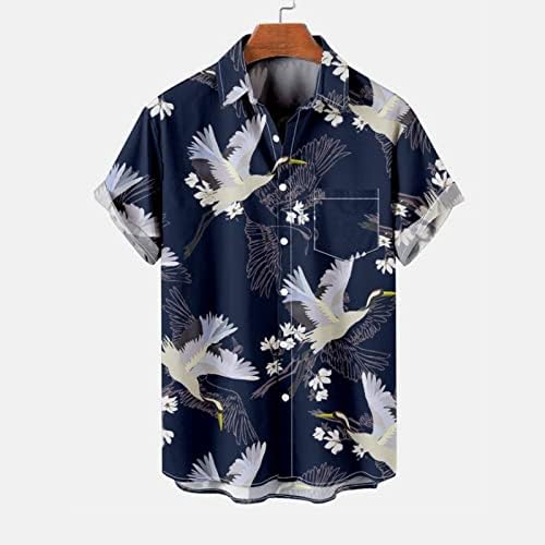 Camisas de treino de verão para homens mens 3d de impressão digital bolso fivela lapela de manga curta camisas de seda