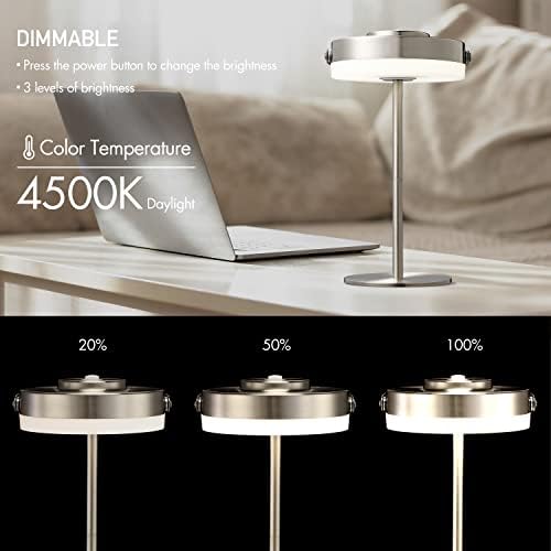 O'Bright Thurlow - Lâmpada LED portátil para a bateria externa / interna, recarregável dura até 120 horas, resistente à água IP44, luz de viagem, lanterna de acampamento, lâmpada de mesa de pátio, lâmpada noturna, níquel escovado níquel